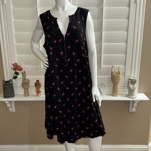 Torrid Mini Challis Zip-Front Shirt Dress Black Flamingo